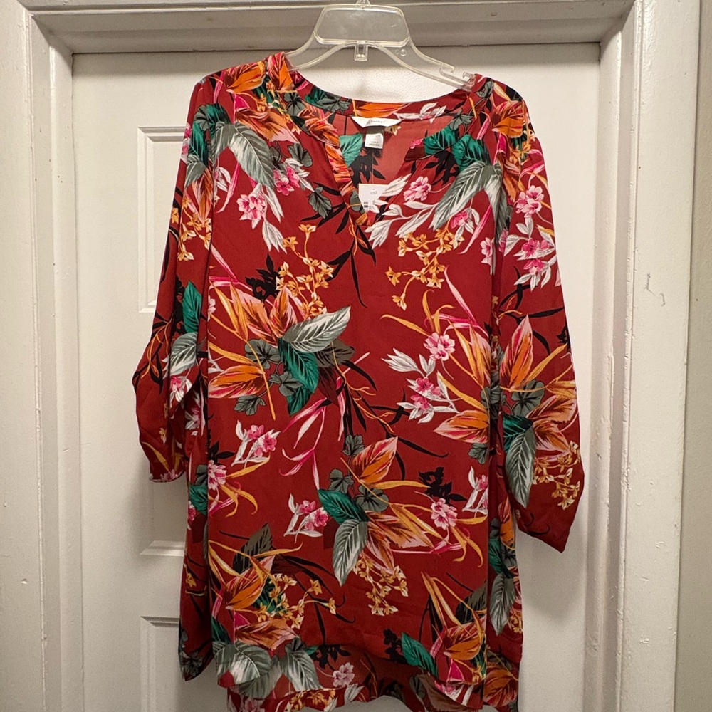 CJ Banks Red Floral Blouse